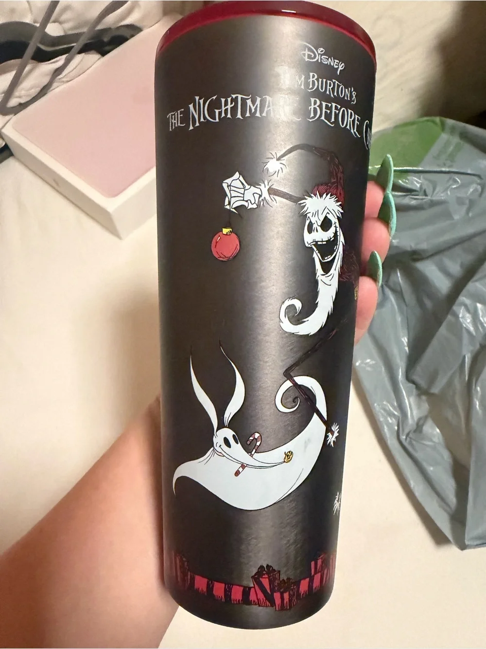 Disney’s Nightmare before Christmas Starbucks Gray Matte Tumbler with Red Lid